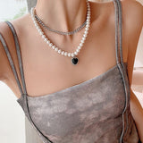 Boogzel Apparel Black Heart Pearl Necklace, view 3