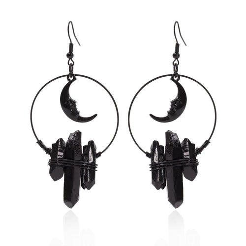 Boogzel Apparel Black Moon Witch Crystal Earrings