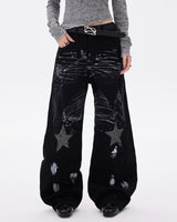Boogzel Apparel Black Star Wide Leg Jeans, view 2