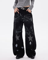 Boogzel Apparel Black Star Wide Leg Jeans, view 4