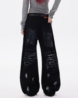 Boogzel Apparel Black Star Wide Leg Jeans, view 5