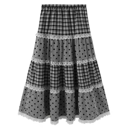 Boogzel Apparel Black White Polka Dot Gingham Maxi Skirt
