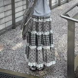 Boogzel Apparel Black White Polka Dot Gingham Maxi Skirt, view 2