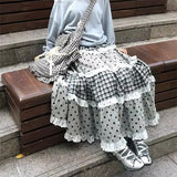 Boogzel Apparel Black White Polka Dot Gingham Maxi Skirt, view 3