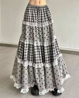Boogzel Apparel Black White Polka Dot Gingham Maxi Skirt, view 4