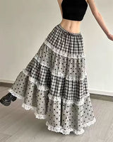 Boogzel Apparel Black White Polka Dot Gingham Maxi Skirt, view 5