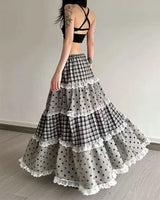 Boogzel Apparel Black White Polka Dot Gingham Maxi Skirt, view 6
