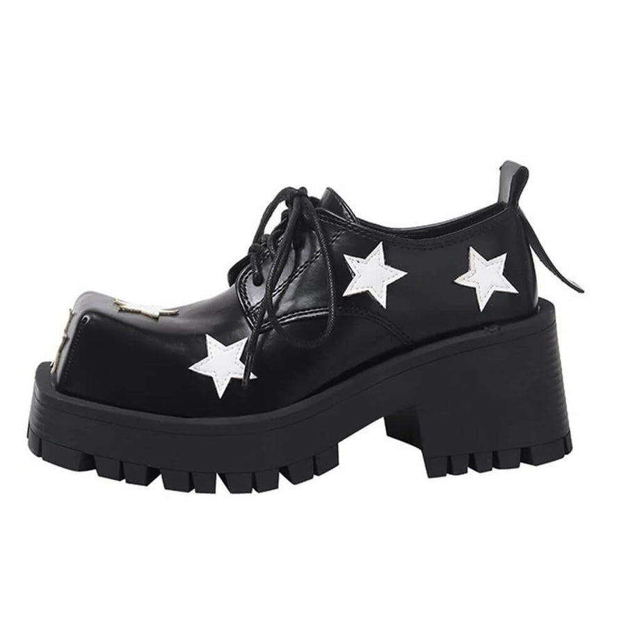 Boogzel Apparel Black & White Star Platform Oxfords
