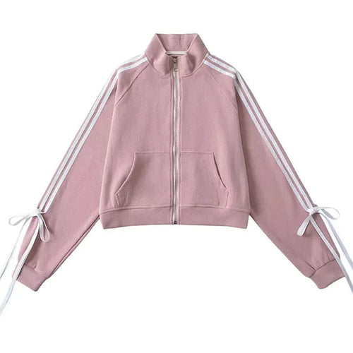 Boogzel Apparel Blokette Bows Side Stripe Zip Up Sweatshirt