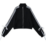 Boogzel Apparel Blokette Bows Side Stripe Zip Up Sweatshirt, view 2
