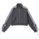 Boogzel Apparel Blokette Bows Side Stripe Zip Up Sweatshirt, view 3