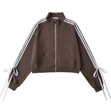 Boogzel Apparel Blokette Bows Side Stripe Zip Up Sweatshirt, view 4