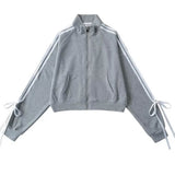 Boogzel Apparel Blokette Bows Side Stripe Zip Up Sweatshirt, view 5