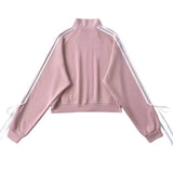 Boogzel Apparel Blokette Bows Side Stripe Zip Up Sweatshirt, view 6