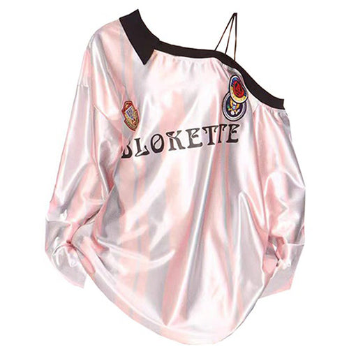 Boogzel Apparel Blokette Striped Off-Shoulder Jersey