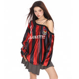 Boogzel Apparel Blokette Striped Off-Shoulder Jersey, view 3