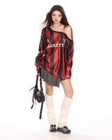 Boogzel Apparel Blokette Striped Off-Shoulder Jersey, view 6