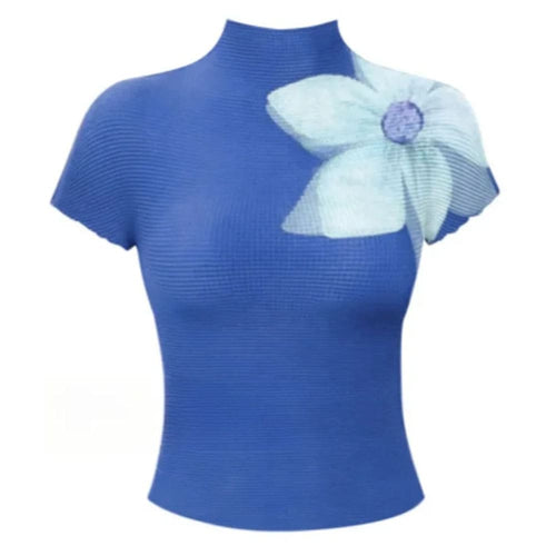 Boogzel Apparel Blue Flower Print Mesh Top