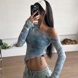 Boogzel Apparel Blue Marble Asymmetrical Crop Top, view 2