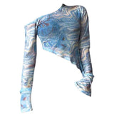 Boogzel Apparel Blue Marble Asymmetrical Crop Top, view 5