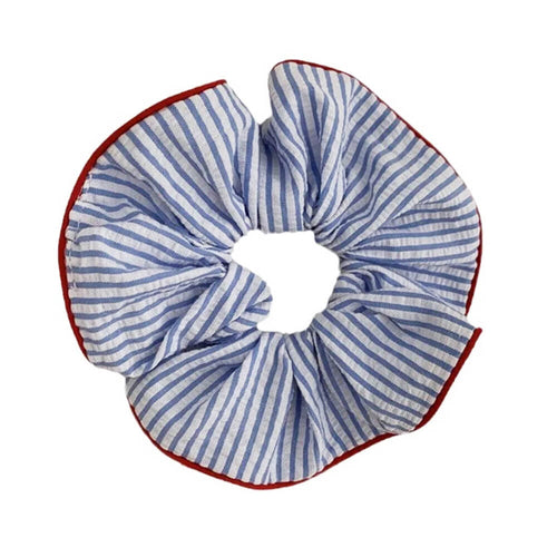 Boogzel Apparel Blue Stripe Scrunchie with Red Trim
