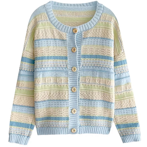 Boogzel Apparel Blue & Yellow Pastel Striped Cardigan