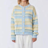 Boogzel Apparel Blue & Yellow Pastel Striped Cardigan, view 2