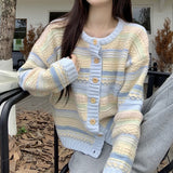 Boogzel Apparel Blue & Yellow Pastel Striped Cardigan, view 4