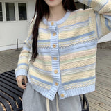 Boogzel Apparel Blue & Yellow Pastel Striped Cardigan, view 6
