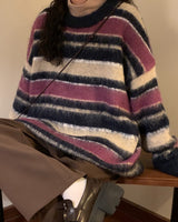 Boogzel Apparel Blueberry & Cream Striped Sweater, view 2