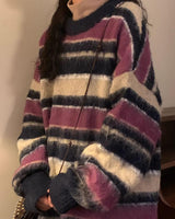 Boogzel Apparel Blueberry & Cream Striped Sweater, view 3