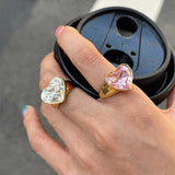 Boogzel Apparel Blush Oversized Heart Ring, view 4