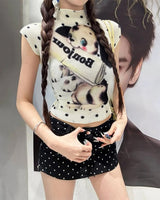 Boogzel Apparel Bonjour Polka Dot Baby Tee, view 5