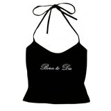 Boogzel Apparel Born to Die Y2K Halter Top, view 4