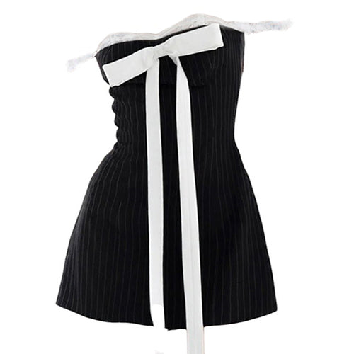 Boogzel Apparel Bow Lace Striped Mini Dress