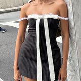 Boogzel Apparel Bow Lace Striped Mini Dress, view 2