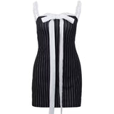 Boogzel Apparel Bow Lace Striped Mini Dress, view 4
