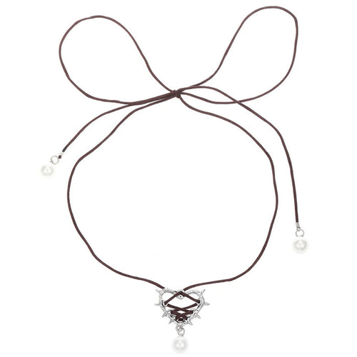 Boogzel Apparel Bow Lace Up Heart Necklace