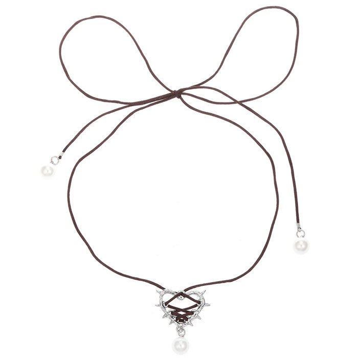 Boogzel Apparel Bow Lace Up Heart Necklace