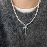 Boogzel Apparel Bow Pendant Pearl Necklace, view 2