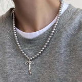 Boogzel Apparel Bow Pendant Pearl Necklace, view 4