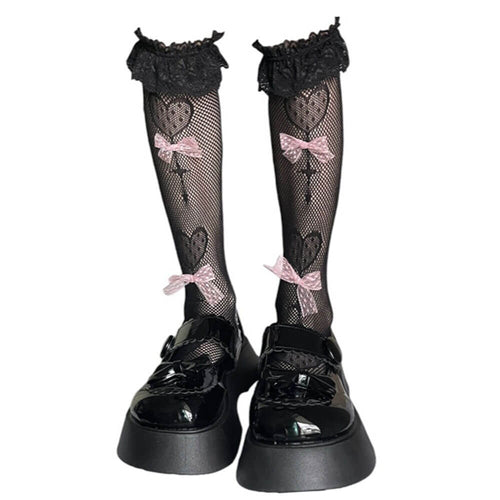 Boogzel Apparel Bows Fishnet Knee Socks