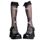 Boogzel Apparel Bows Fishnet Knee Socks, view 2