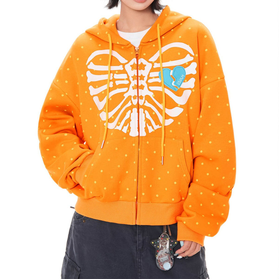 Boogzel Apparel Broken Heart Skeleton Zip Up Hoodie