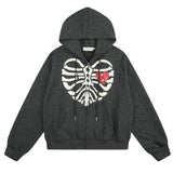 Boogzel Apparel Broken Heart Skeleton Zip Up Hoodie, view 3