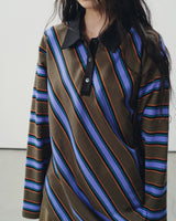 Boogzel Apparel Brown Blue Stripe Rugby Polo, view 2