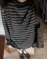Boogzel Apparel Brown & Blue Striped Long Sleeve T-Shirt, view 3