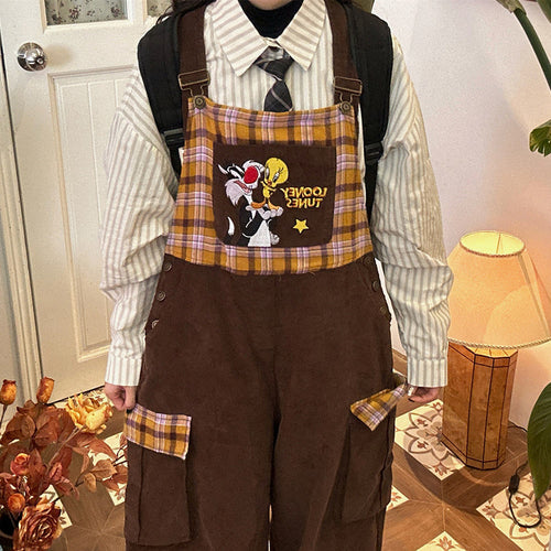 Boogzel Apparel Brown Corduroy 90s Cartoon Dungarees