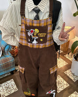 Boogzel Apparel Brown Corduroy 90s Cartoon Dungarees, view 3