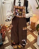 Boogzel Apparel Brown Corduroy 90s Cartoon Dungarees, view 5